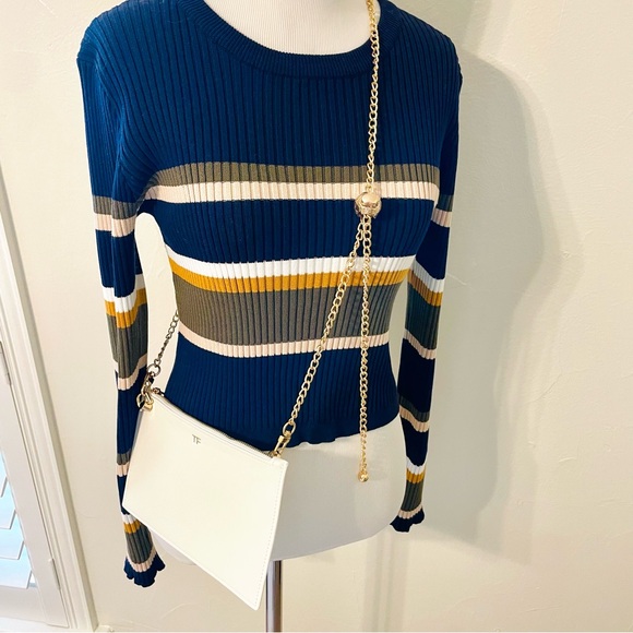 Tom Ford White Leather Clutch/Crossbody Bag‎ with Gold Adjustable Chain - Picture 5 of 6